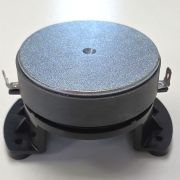 Round silver speaker/piezo buzzer mounted on a black plastic base with mounting tabs, viewed from above.