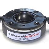 Circular speaker driver with black frame and a white label reading 'midwest speaker' on the side.